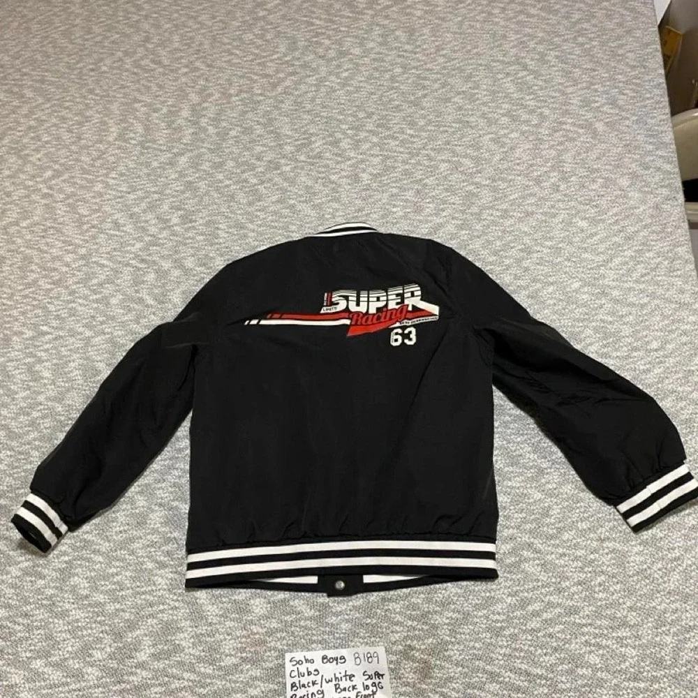 Soho Boys Club Black/white Super Racing Back Logo KidsJacket Size 5. SKU-B189